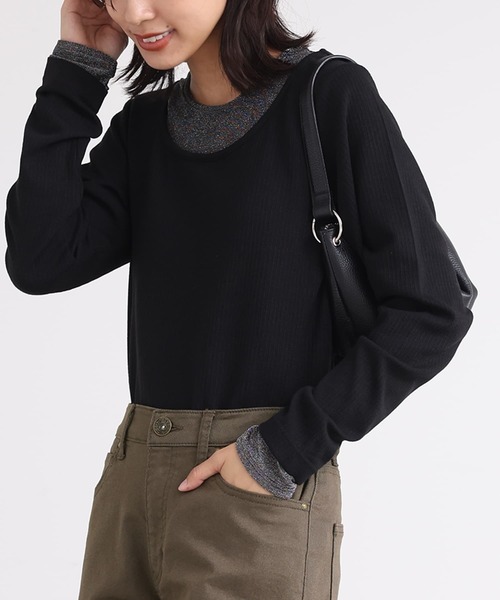 n'OrLABEL(ノアールレーベル)の「ラメ切替リブカットソー(Tシャツ/カットソー・レディース・グレー/ブラック/アイボリー・3L/L~LL/S~M)」の15枚目の写真
