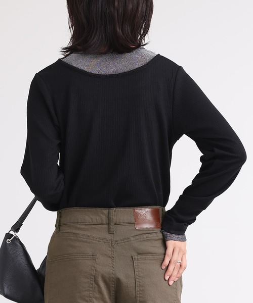 n'OrLABEL(ノアールレーベル)の「ラメ切替リブカットソー(Tシャツ/カットソー・レディース・グレー/ブラック/アイボリー・3L/L~LL/S~M)」の16枚目の写真