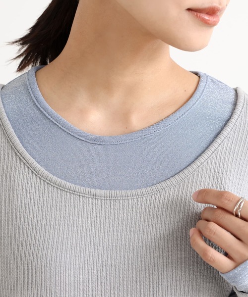 n'OrLABEL(ノアールレーベル)の「ラメ切替リブカットソー(Tシャツ/カットソー・レディース・グレー/ブラック/アイボリー・3L/L~LL/S~M)」の14枚目の写真