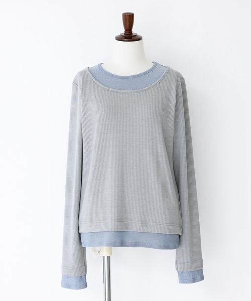 n'OrLABEL(ノアールレーベル)の「ラメ切替リブカットソー(Tシャツ/カットソー・レディース・グレー/ブラック/アイボリー・3L/L~LL/S~M)」の7枚目の写真