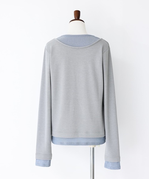n'OrLABEL(ノアールレーベル)の「ラメ切替リブカットソー(Tシャツ/カットソー・レディース・グレー/ブラック/アイボリー・3L/L~LL/S~M)」の9枚目の写真