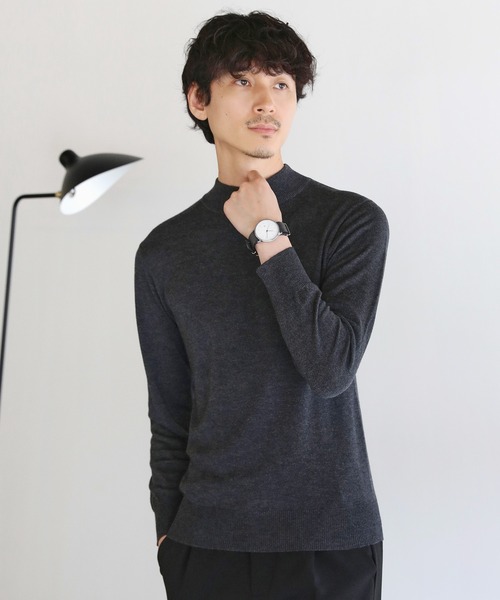 SPU（スプ）の「12Gウール混カシミヤタッチモックネックニット（ニット/セーター・メンズ・ブラック/チャコール/ホワイト・M/L/XL）」の3枚目の写真