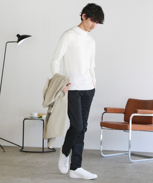 SPU（スプ）の「12Gウール混カシミヤタッチモックネックニット（ニット/セーター・メンズ・ブラック/チャコール/ホワイト・M/L/XL）」の11枚目の写真