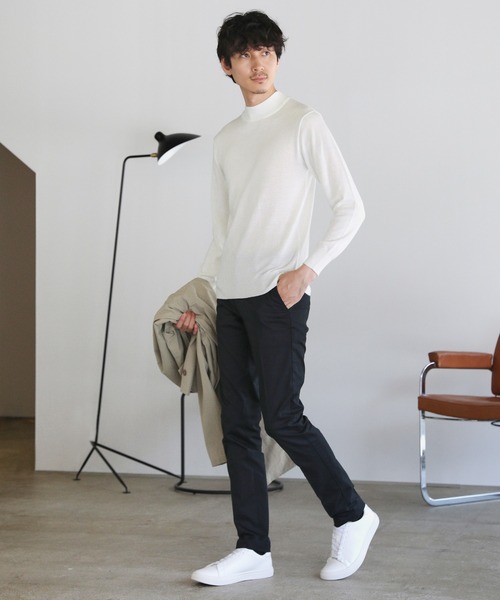 SPU（スプ）の「12Gウール混カシミヤタッチモックネックニット（ニット/セーター・メンズ・ブラック/チャコール/ホワイト・M/L/XL）」の12枚目の写真