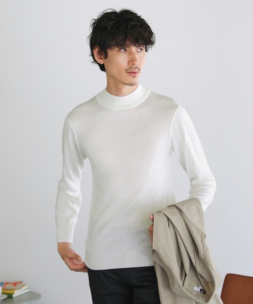SPU（スプ）の「12Gウール混カシミヤタッチモックネックニット（ニット/セーター・メンズ・ブラック/チャコール/ホワイト・M/L/XL）」の18枚目の写真