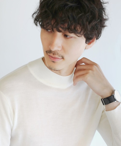 SPU（スプ）の「12Gウール混カシミヤタッチモックネックニット（ニット/セーター・メンズ・ブラック/チャコール/ホワイト・M/L/XL）」の20枚目の写真