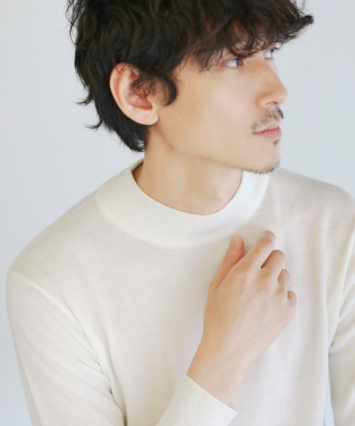 SPU（スプ）の「12Gウール混カシミヤタッチモックネックニット（ニット/セーター・メンズ・ブラック/チャコール/ホワイト・M/L/XL）」の21枚目の写真