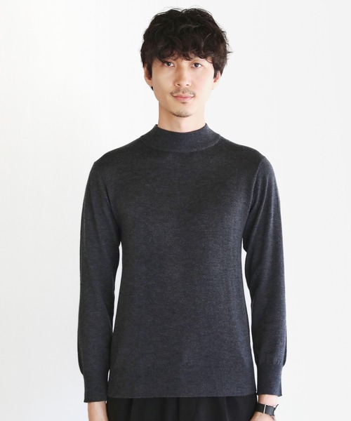 SPU（スプ）の「12Gウール混カシミヤタッチモックネックニット（ニット/セーター・メンズ・ブラック/チャコール/ホワイト・M/L/XL）」の4枚目の写真
