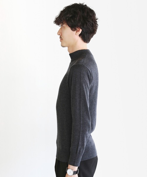 SPU（スプ）の「12Gウール混カシミヤタッチモックネックニット（ニット/セーター・メンズ・ブラック/チャコール/ホワイト・M/L/XL）」の5枚目の写真