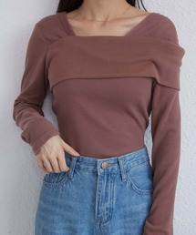 チュール切り替え オフショルダー長袖Tシャツ