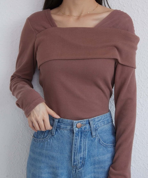 MAISON DE THERESE(メゾン ド テレーズ)の「チュール切り替え オフショルダー長袖Tシャツ(Tシャツ/カットソー・レディース・ブラック/ベージュ/モカ・M)」の2枚目の写真
