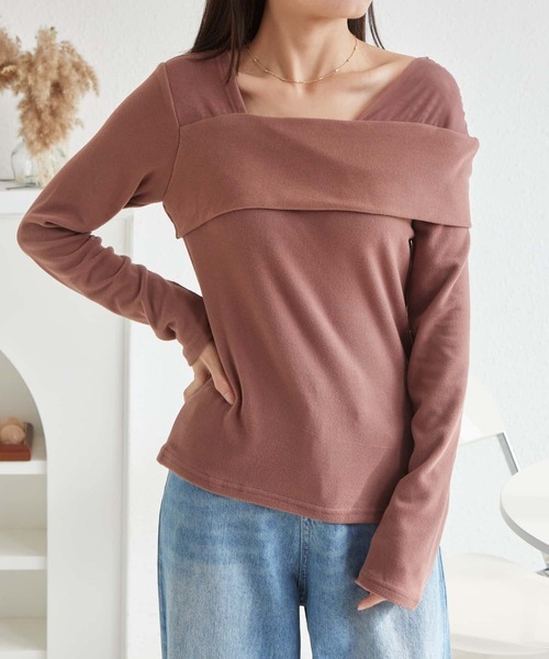 MAISON DE THERESE(メゾン ド テレーズ)の「チュール切り替え オフショルダー長袖Tシャツ(Tシャツ/カットソー・レディース・ブラック/ベージュ/モカ・M)」の6枚目の写真