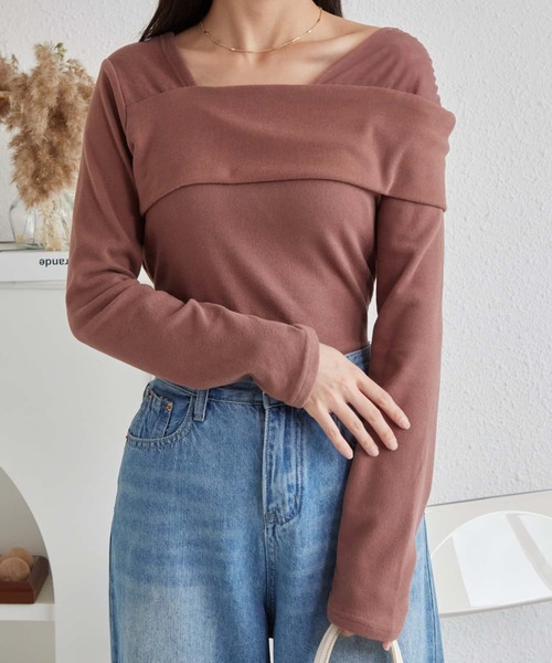 MAISON DE THERESE(メゾン ド テレーズ)の「チュール切り替え オフショルダー長袖Tシャツ(Tシャツ/カットソー・レディース・ブラック/ベージュ/モカ・M)」の12枚目の写真