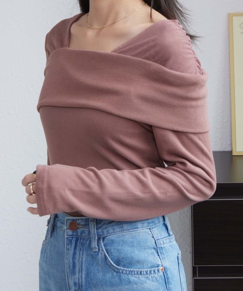 MAISON DE THERESE(メゾン ド テレーズ)の「チュール切り替え オフショルダー長袖Tシャツ(Tシャツ/カットソー・レディース・ブラック/ベージュ/モカ・M)」の13枚目の写真