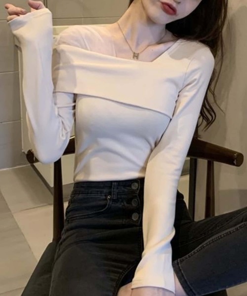 MAISON DE THERESE(メゾン ド テレーズ)の「チュール切り替え オフショルダー長袖Tシャツ(Tシャツ/カットソー・レディース・ブラック/ベージュ/モカ・M)」の16枚目の写真