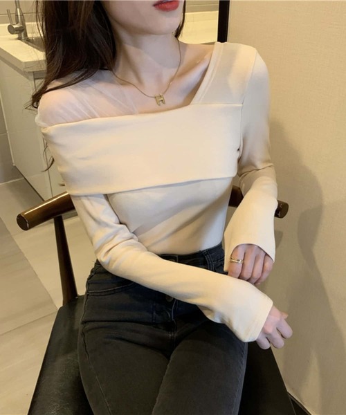 MAISON DE THERESE(メゾン ド テレーズ)の「チュール切り替え オフショルダー長袖Tシャツ(Tシャツ/カットソー・レディース・ブラック/ベージュ/モカ・M)」の15枚目の写真