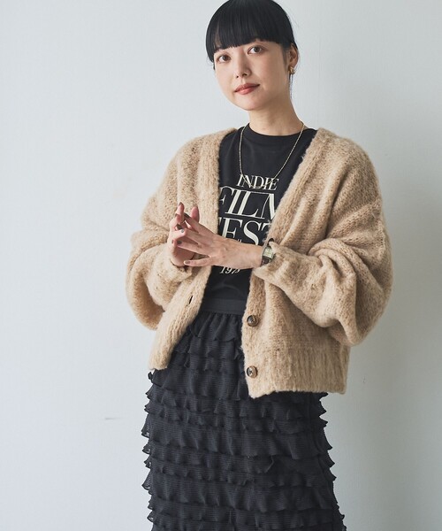 coen（コーエン）の「メランジ起毛ショートニットカーディガン（カーディガン/ボレロ・レディース・ライトグレー/ベージュ/コバルトブルー・FREE）」の4枚目の写真