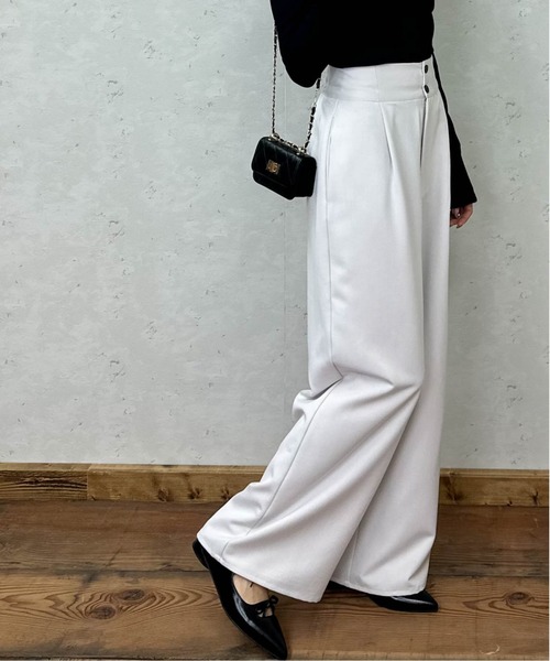Per sist ence(パーシエンス)の「TRツイルウエスト折り返しタックワイドパンツ(その他パンツ・レディース・ブラック/グレイッシュベージュ/ベージュ系/グレー/チャコールグレー・FREE)」の5枚目の写真