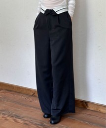 TRツイルウエスト折り返しタックワイドパンツ