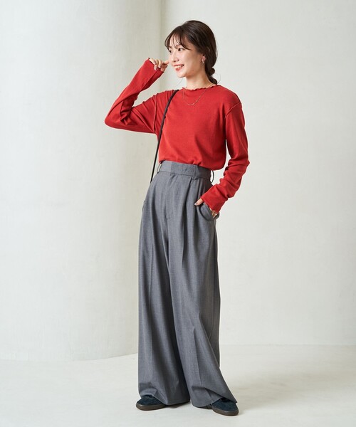 FREAK'S STORE(フリークスストア)の「限定展開 Ginger メロー ロングスリーブ トップス(抗菌防臭・吸湿発熱)(Tシャツ/カットソー・レディース・オフホワイト/グレー/ブルー/ブラック/ベージュ/ブラウン/レッド・フリ-)」の8枚目の写真