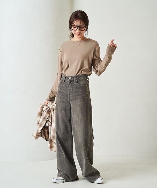 FREAK'S STORE(フリークスストア)の「限定展開 Ginger メロー ロングスリーブ トップス(抗菌防臭・吸湿発熱)(Tシャツ/カットソー・レディース・オフホワイト/グレー/ブルー/ブラック/ベージュ/ブラウン/レッド・フリ-)」の14枚目の写真