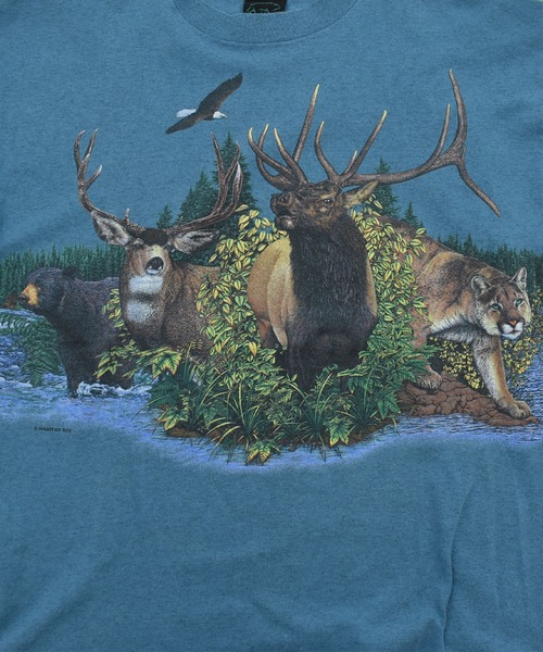 VINTAGE（ヴィンテージ）の「【ヴィンテージ古着】90’s HAVITAT ジャクソンホール アニマルプリントTシャツ USA製（Tシャツ/カットソー・メンズ・ブルー・X-LARGE）」の9枚目の写真