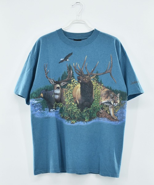 VINTAGE（ヴィンテージ）の「【ヴィンテージ古着】90’s HAVITAT ジャクソンホール アニマルプリントTシャツ USA製（Tシャツ/カットソー・メンズ・ブルー・X-LARGE）」の2枚目の写真