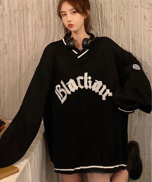 kirakiraShop(キラキラショップ)の「裏起毛 ビッグ シルエット スウェット トップス(スウェット・レディース・ネイビー/ブラック・M/L)」の8枚目の写真