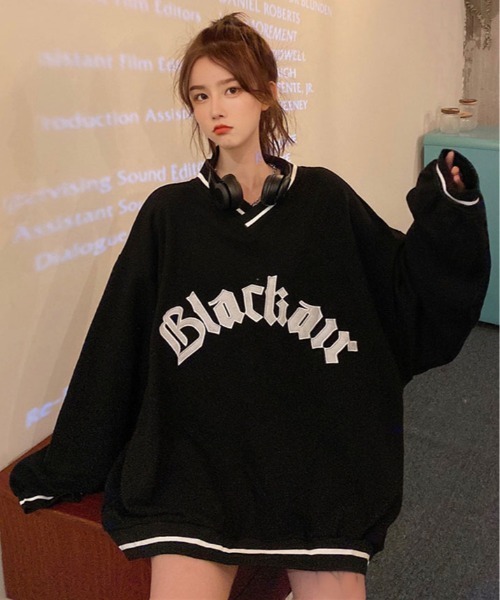 kirakiraShop(キラキラショップ)の「裏起毛 ビッグ シルエット スウェット トップス(スウェット・レディース・ネイビー/ブラック・M/L)」の11枚目の写真