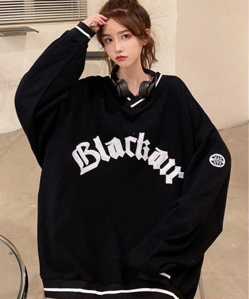 kirakiraShop(キラキラショップ)の「裏起毛 ビッグ シルエット スウェット トップス(スウェット・レディース・ネイビー/ブラック・M/L)」の13枚目の写真