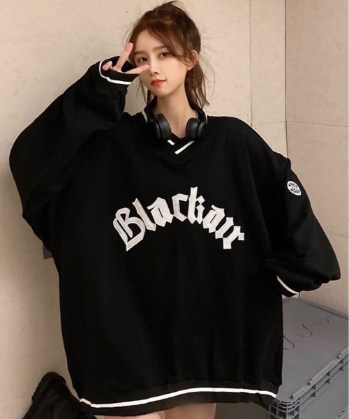 kirakiraShop(キラキラショップ)の「裏起毛 ビッグ シルエット スウェット トップス(スウェット・レディース・ネイビー/ブラック・M/L)」の5枚目の写真