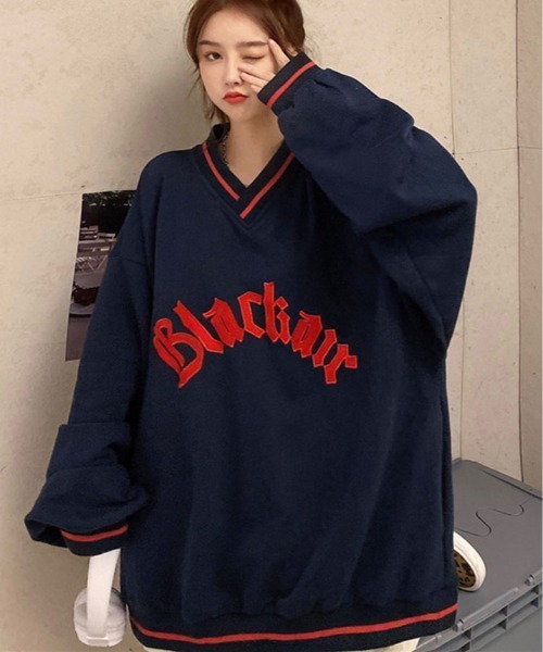 kirakiraShop(キラキラショップ)の「裏起毛 ビッグ シルエット スウェット トップス(スウェット・レディース・ネイビー/ブラック・M/L)」の19枚目の写真