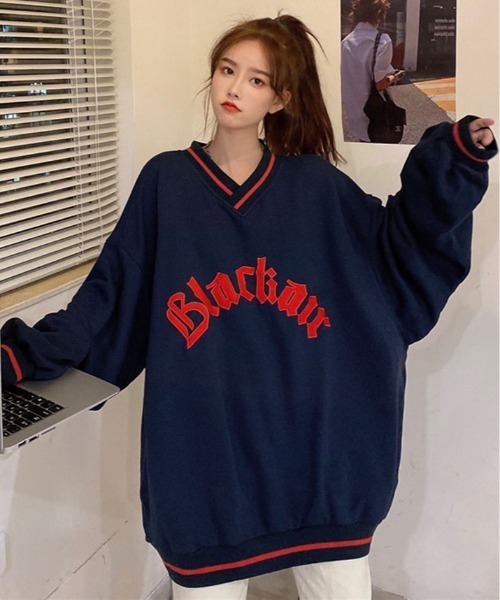 kirakiraShop(キラキラショップ)の「裏起毛 ビッグ シルエット スウェット トップス(スウェット・レディース・ネイビー/ブラック・M/L)」の22枚目の写真