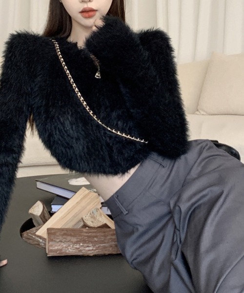 SpRay(スプレイ)の「シャギージップクロップドカーディガン(カーディガン/ボレロ・レディース・ベージュ/モカ/オフホワイト/グレー/ブラック・FREE)」の1枚目の写真
