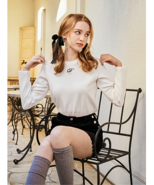 Darich ラインカットロングTシャツ ピンク ラインカットロングTシャツ（Tシャツ/カットソー）｜Darich