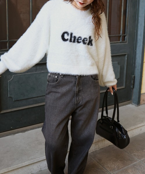 セール】オーバーサイズショート丈シャギーロゴニット（ニット  