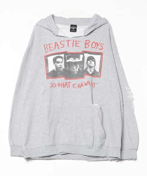 THRIFTY LOOK(スリフティールック)の「THRIFTY LOOK / スリフティールック WORN-OUT"BEASTIE BOYS"HOODIE ビースティーボーイズ ダメージ加工 プルオーバーパーカー(パーカー・メンズ・ヘザーグレー/ブラック・XX-LARGE)」の2枚目の写真