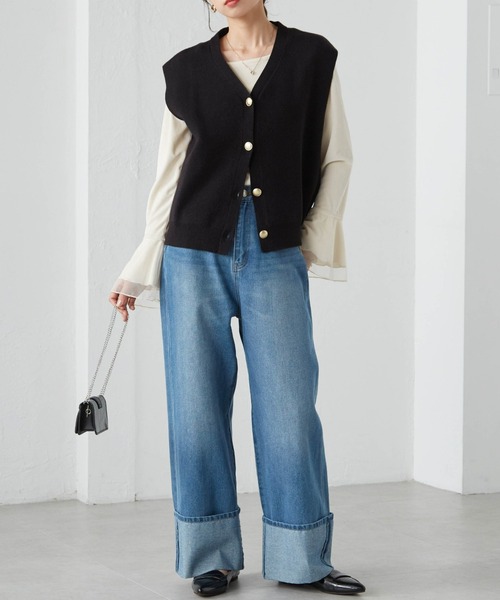 RANAN（ラナン）の「ゴールド調ボタンVネックベスト（ベスト・レディース・ブラウン/グレー/アイボリー/ブラック・M/L/LL）」の13枚目の写真