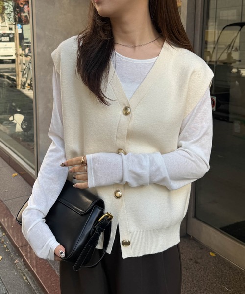 RANAN（ラナン）の「ゴールド調ボタンVネックベスト（ベスト・レディース・ブラウン/グレー/アイボリー/ブラック・M/L/LL）」の18枚目の写真