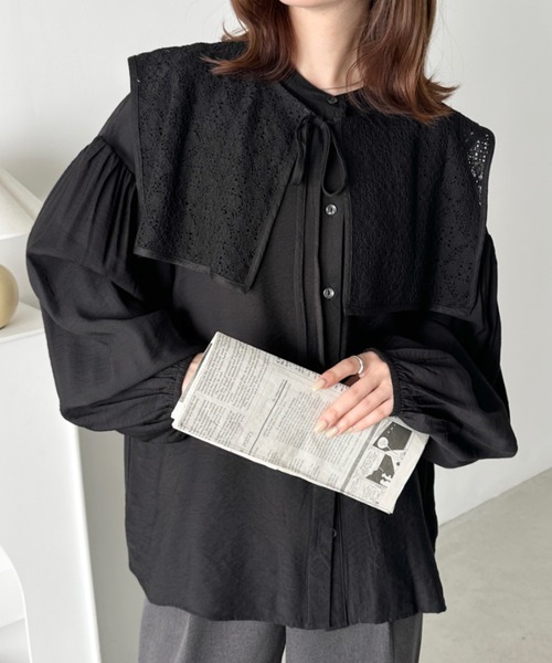 ★ Sakuray　デレス　ブラウス&neau ブラックジャケット セール】3wayビッグレース襟付きブラウス（シャツ/ブラウス）｜CLEA