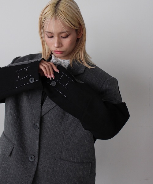 SANSeLF（サンセルフ）の「2トーンステッチオーバーサイズジャケット【SANSeLF】sew24a012（その他アウター・レディース・グレー・FREE）」の4枚目の写真