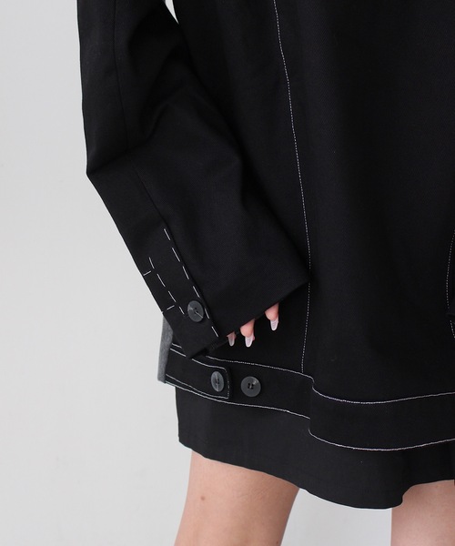 SANSeLF（サンセルフ）の「2トーンステッチオーバーサイズジャケット【SANSeLF】sew24a012（その他アウター・レディース・グレー・FREE）」の5枚目の写真