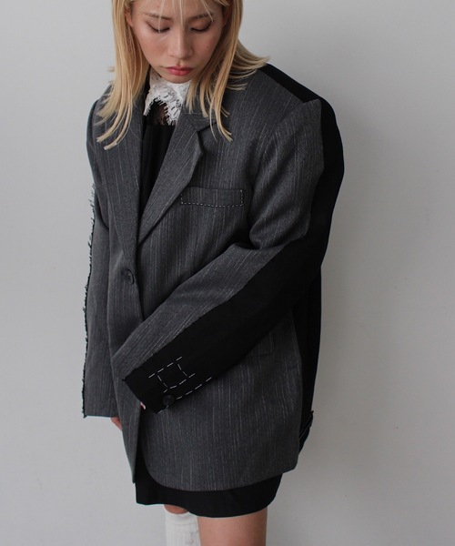 SANSeLF（サンセルフ）の「2トーンステッチオーバーサイズジャケット【SANSeLF】sew24a012（その他アウター・レディース・グレー・FREE）」の7枚目の写真