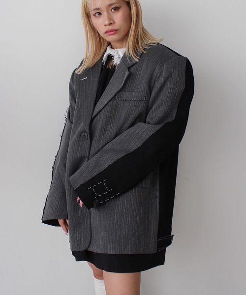 SANSeLF（サンセルフ）の「2トーンステッチオーバーサイズジャケット【SANSeLF】sew24a012（その他アウター・レディース・グレー・FREE）」の8枚目の写真