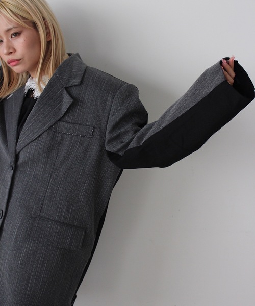 SANSeLF（サンセルフ）の「2トーンステッチオーバーサイズジャケット【SANSeLF】sew24a012（その他アウター・レディース・グレー・FREE）」の9枚目の写真