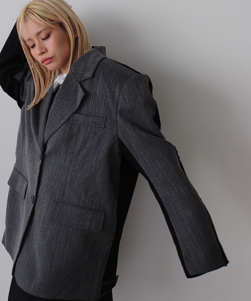 SANSeLF（サンセルフ）の「2トーンステッチオーバーサイズジャケット【SANSeLF】sew24a012（その他アウター・レディース・グレー・FREE）」の10枚目の写真