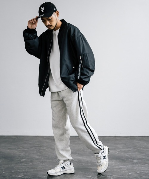 裏起毛綿タッチ ライン入りバルーンスウェットパンツ ジョガーパンツ