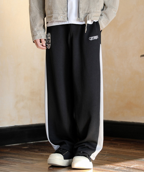 CONVERSE（コンバース）の「【neos】CONVERSE コンバース ルーズシルエット サイド 切替 ロゴ刺繍 ライン スウェット パンツ（スウェットパンツ・メンズ・グレー/ブラック・MEDIUM/LARGE/X-LARGE）」の4枚目の写真