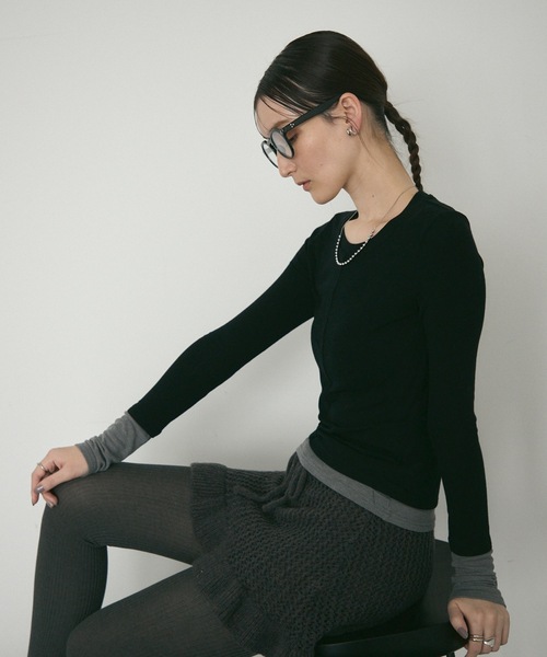 Lutim by u(ルチバイユー)の「Airly mohair knit mini skirt / 甘編みモヘアニットミニスカート(スカート・レディース・アイボリー/グレー・FREE)」の21枚目の写真