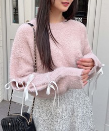 サテンリボンフェザーニット